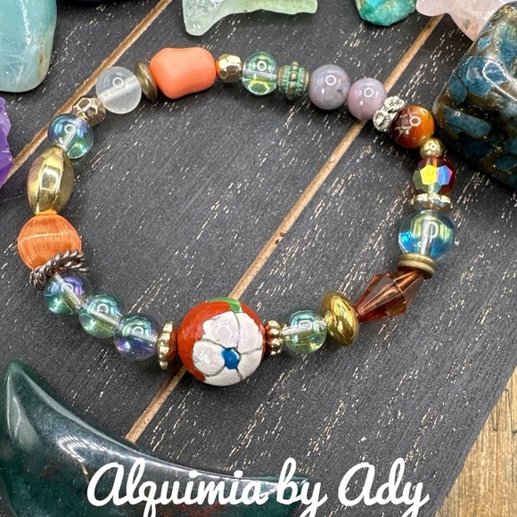 Lepidolite Mystic Aura Quartz beaded bracelet/bohemian/chunky - Picture 1 of 3